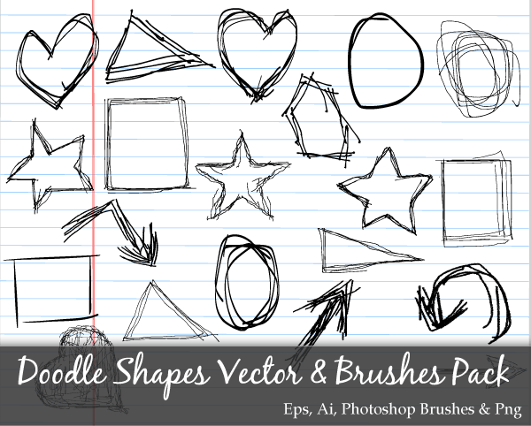 Scribble Series: Doodle Shapes Circle, Square, Star, Triangle, Heart Vector Pack