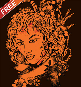 Beautiful Girl with Flowers and Banner Free T-shirt Design