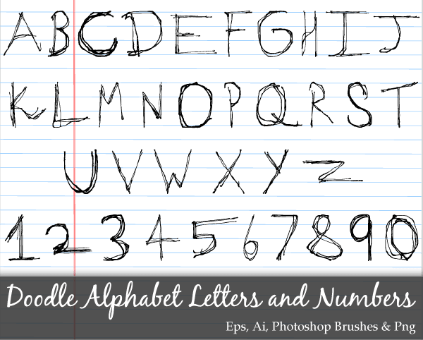Scribble Series: Doodle Alphabet Letters and Numbers Vector Pack