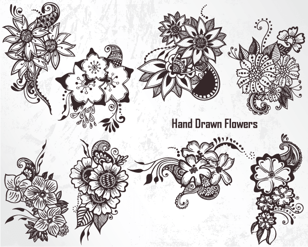 Hand Drawn Flowers Vector Set-1
