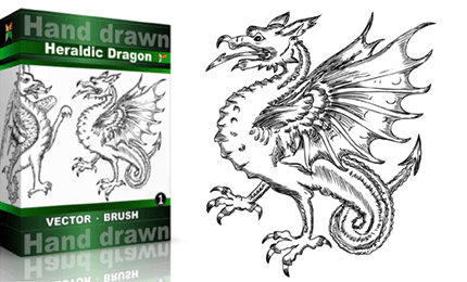 Heraldic Series : Hand Drawn Dragon