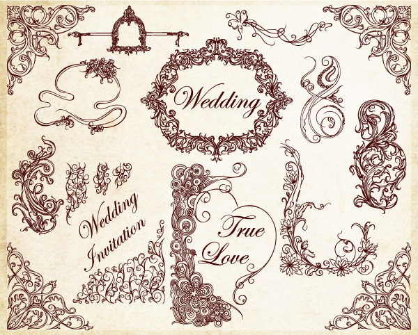 Ornamental Wedding Decoration Elements Vector