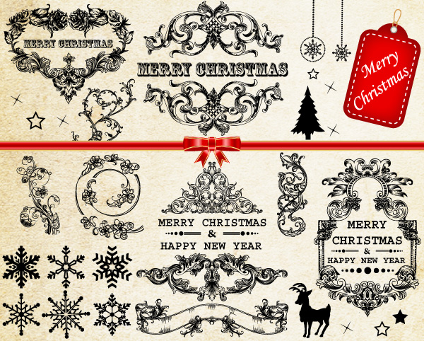 Vector Christmas Decoration Frames & Floral Elements