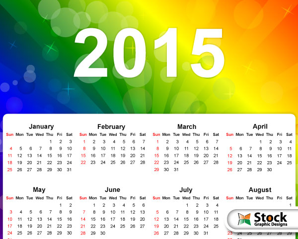 Vector 2015 Calendar on Rainbow Colors Background | Vector & Photoshop  Brushes | Stock Graphic Designs