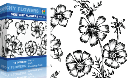 Sketchy Flowers – Set.1 | Vol : 10