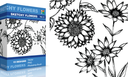 Sketchy Flowers – Set.1 | Vol : 9