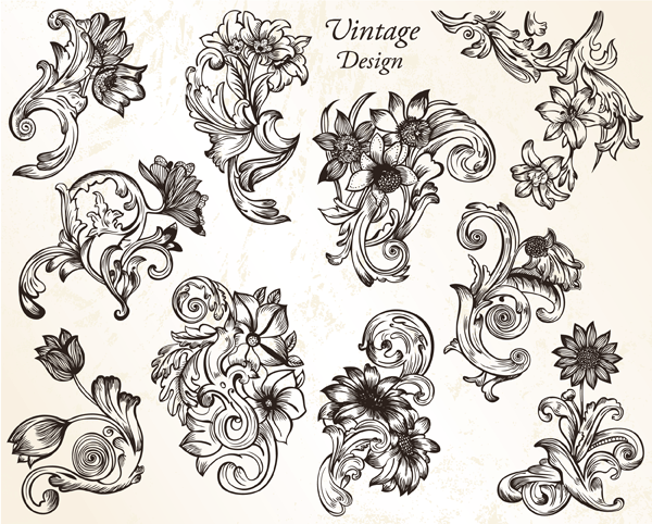 Vintage Flower Ornaments Vector Set-1