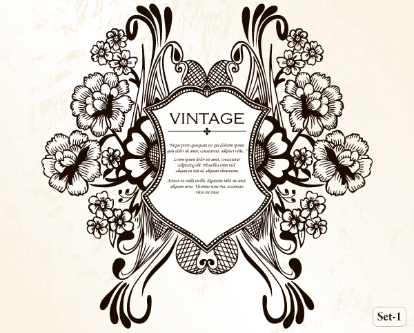 Vintage Heraldic Shield with Floral Ornament Vector Set-1