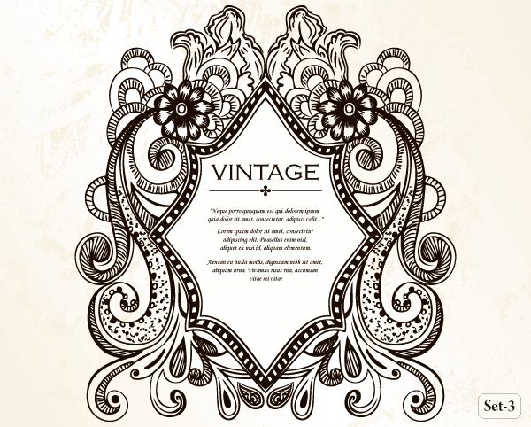 Vintage Heraldic Shield with Floral Ornament Vector Set-3
