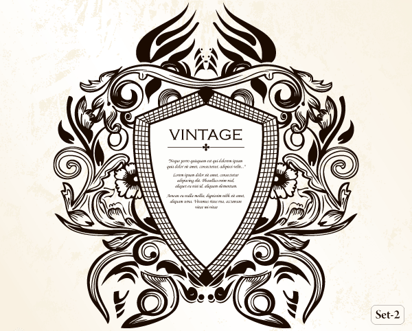 Vintage Heraldic Shield with Floral Ornament Vector Set-2